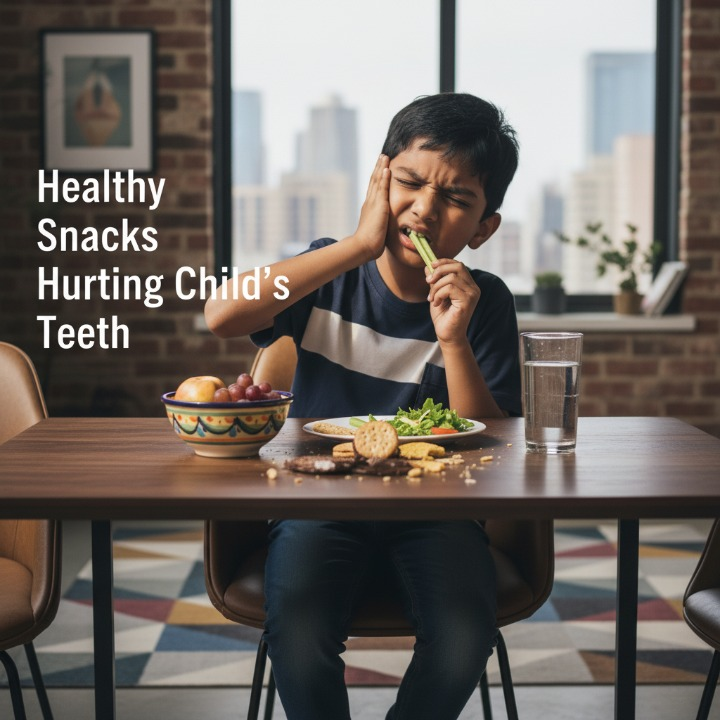 Healthy Snacks & Child's Teeth | Young Indian Kid Eating Healthy Snacks but is in pain